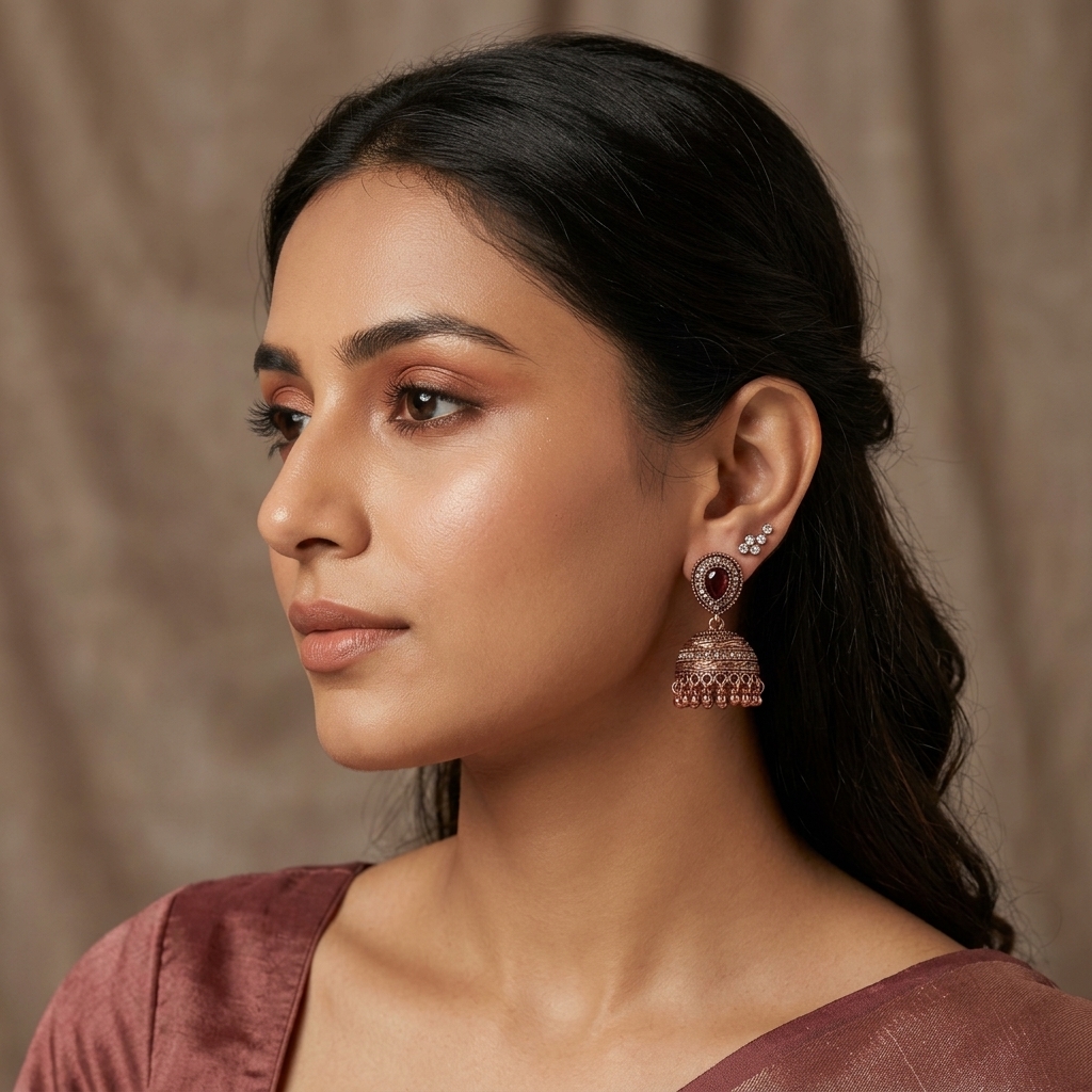 Antique Copper Filigree Dome Jhumka Earrings