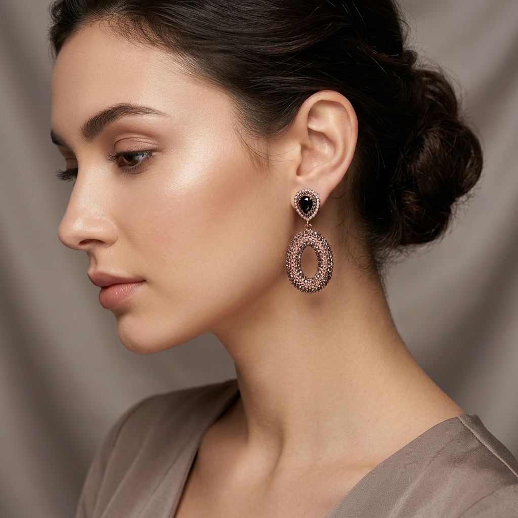 Vintage Rose-Gold Beaded Oval Chandelier Earrings