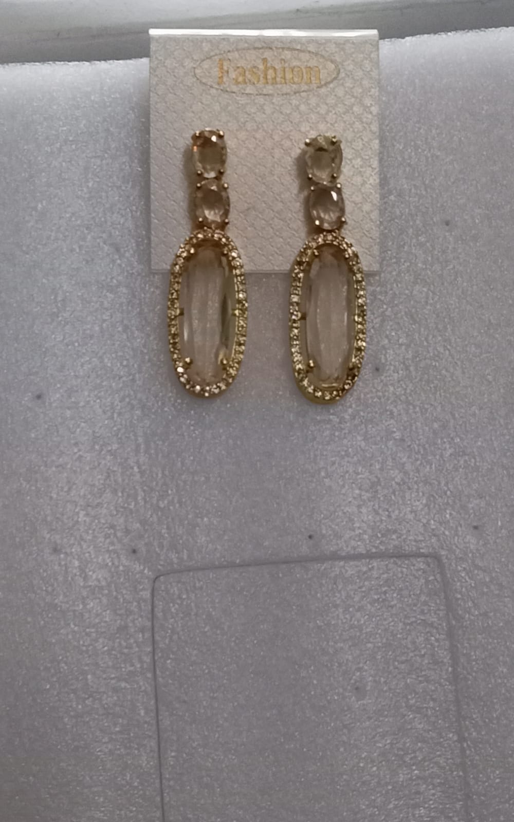 Champagne Faceted Crystal Oval Halo Drop Earrings